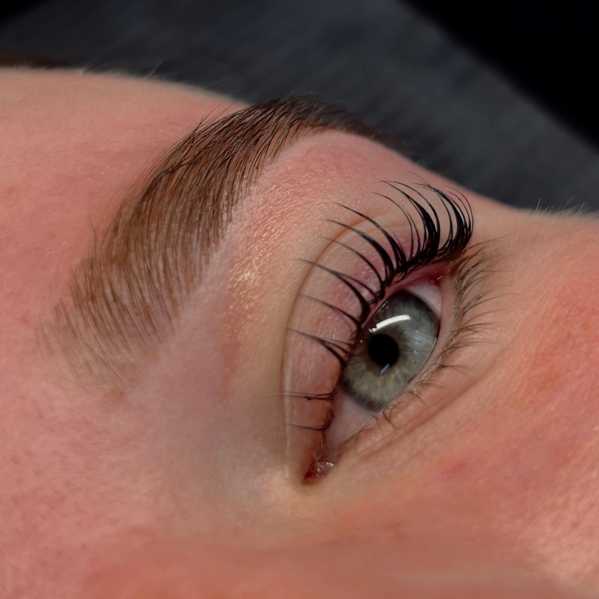 A brow after waxing and tinting, close up