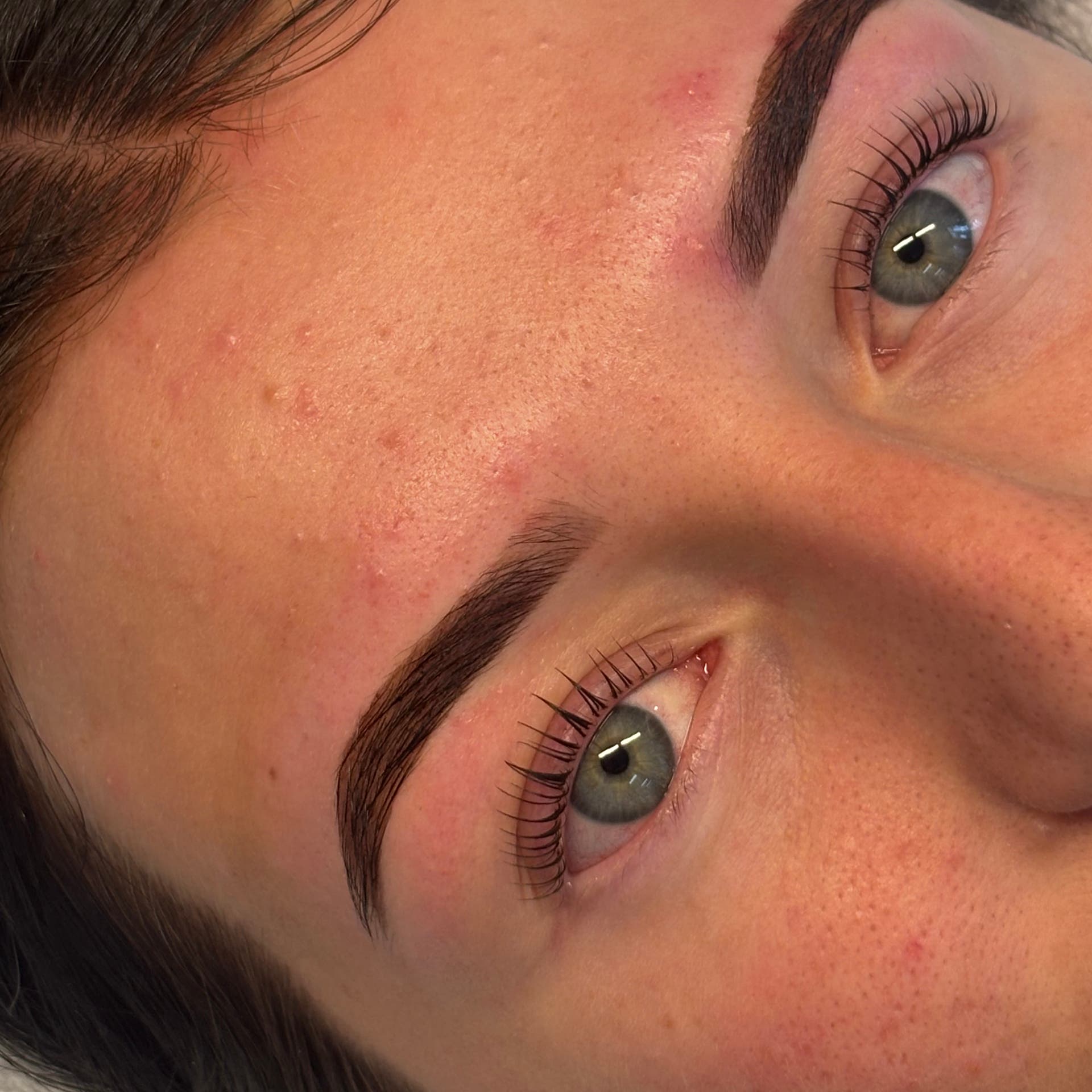 A lash lift and tinted brow, close up
