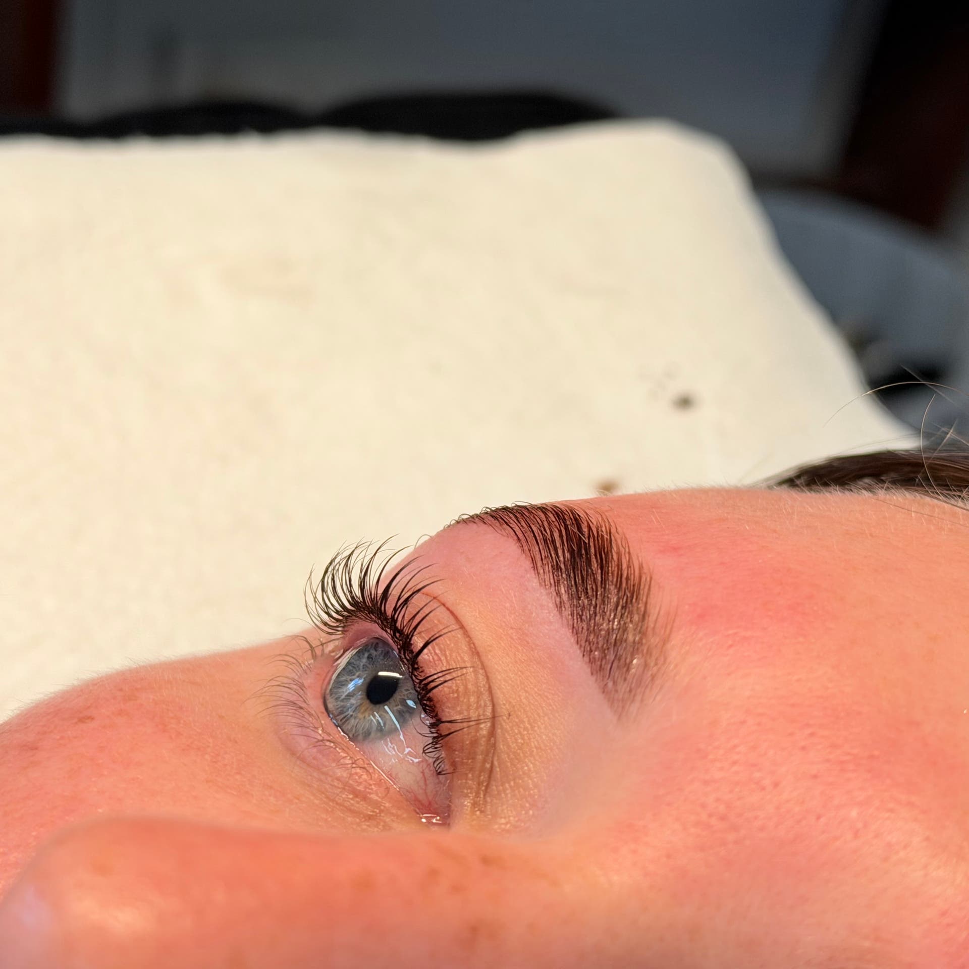 Lifted and tinted lashes, close up